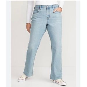 Old Navy Mid-Rise Boot-Cut Slouchy Light Wash Jeans with Frayed Hem Size 12 NWT